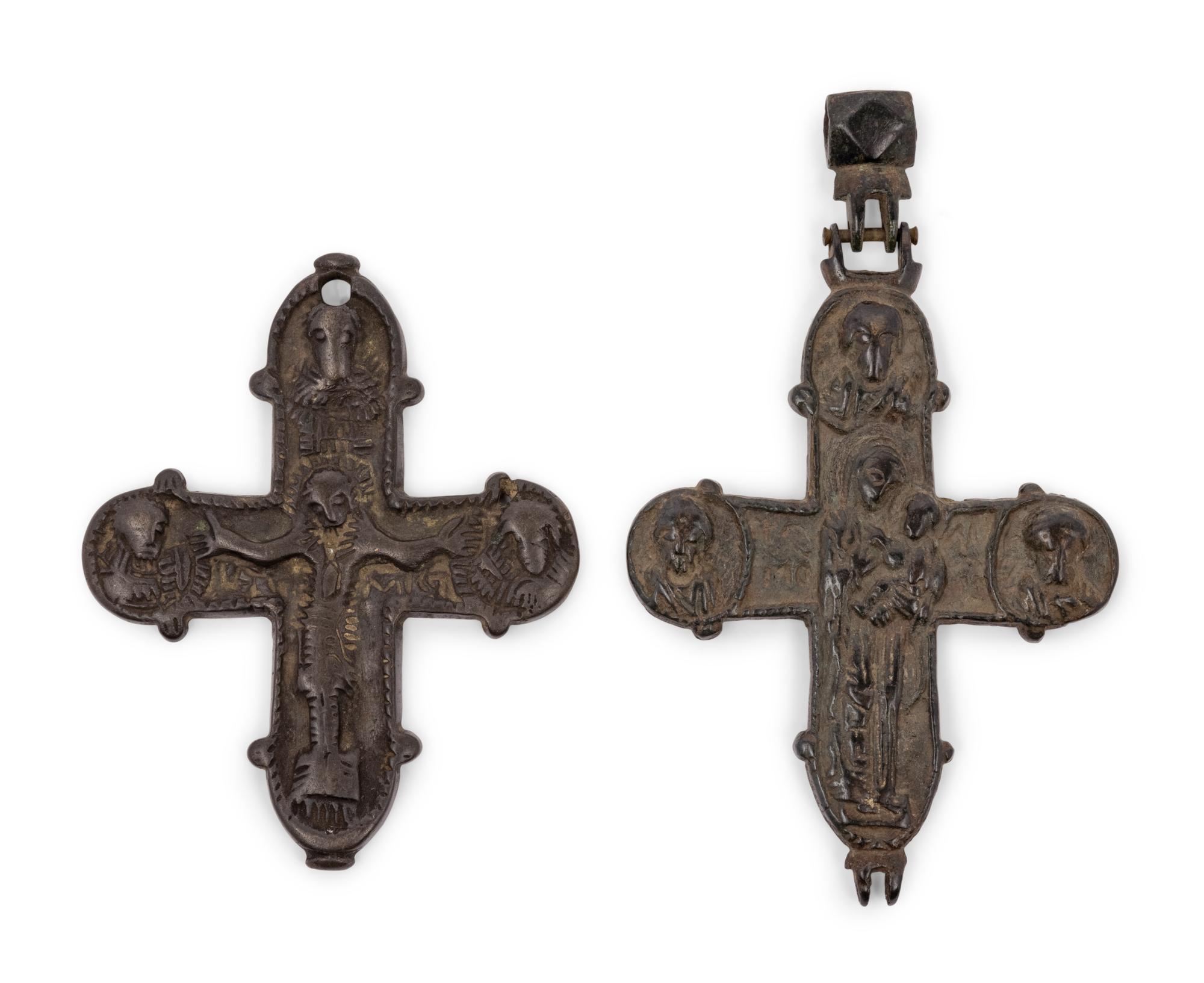 A Pair of Continental Bronze Crucifixes