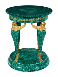 An Empire Style Gilt Bronze Mounted Malachite Veneered Center Table