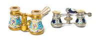 Two Pairs of French Enameled Opera Glasses, Width of wider 3 7/8 inches.