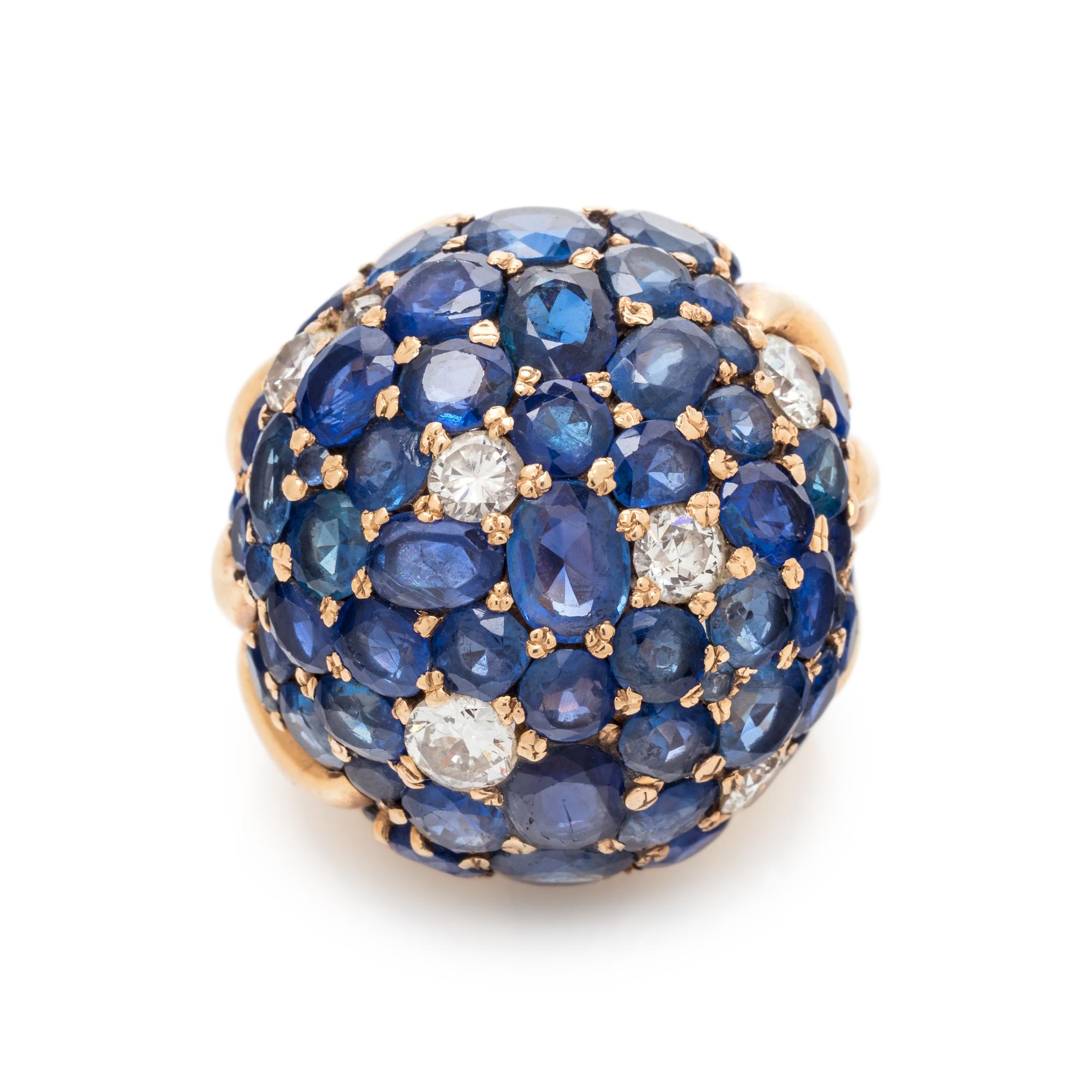 SAPPHIRE AND DIAMOND BOMBE RING