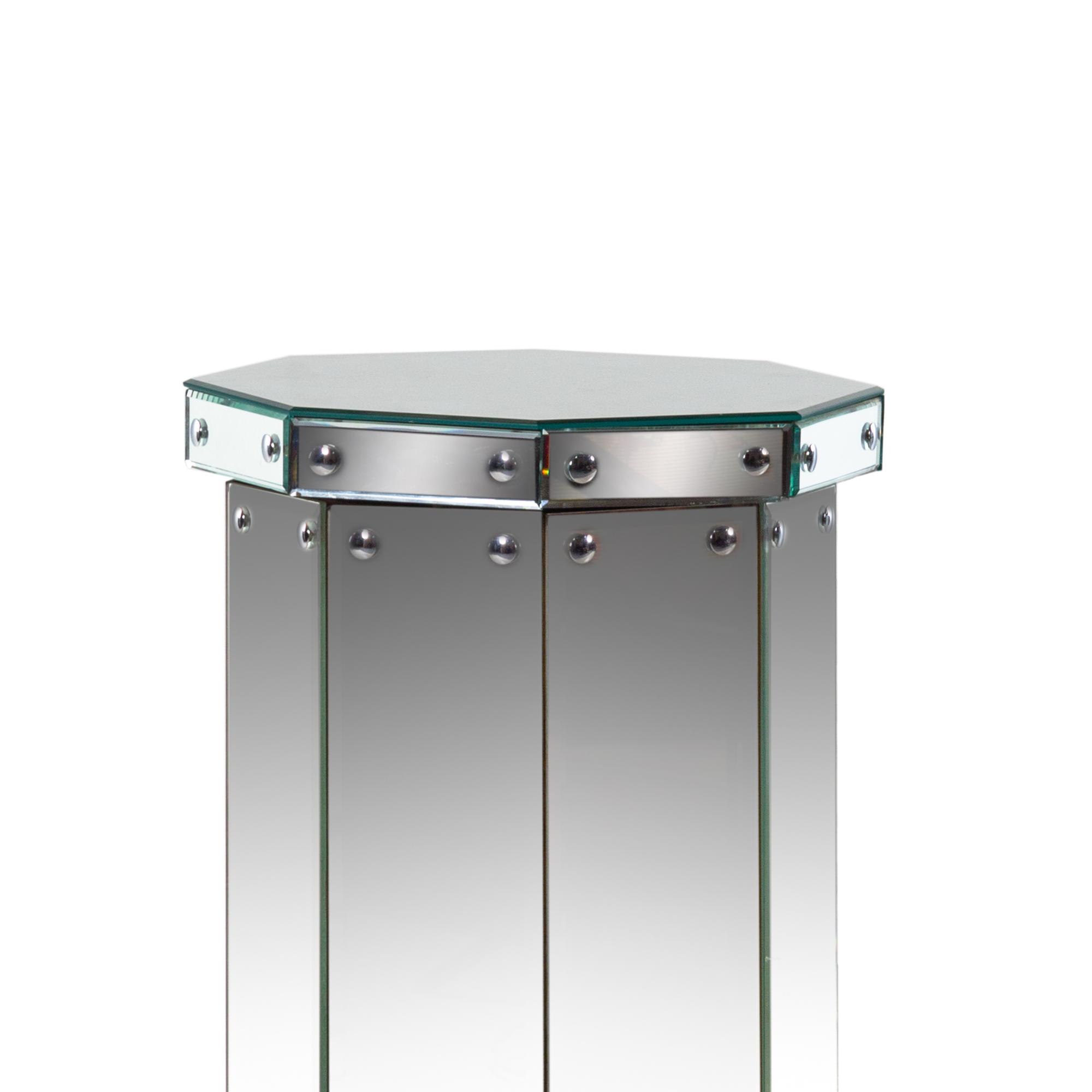 A Pair of Venetian Mirrored Glass Octagonal Pedestals
