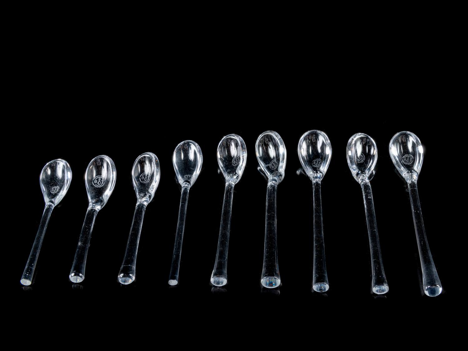 A Group of Nine Baccarat Glass Condiment Spoons