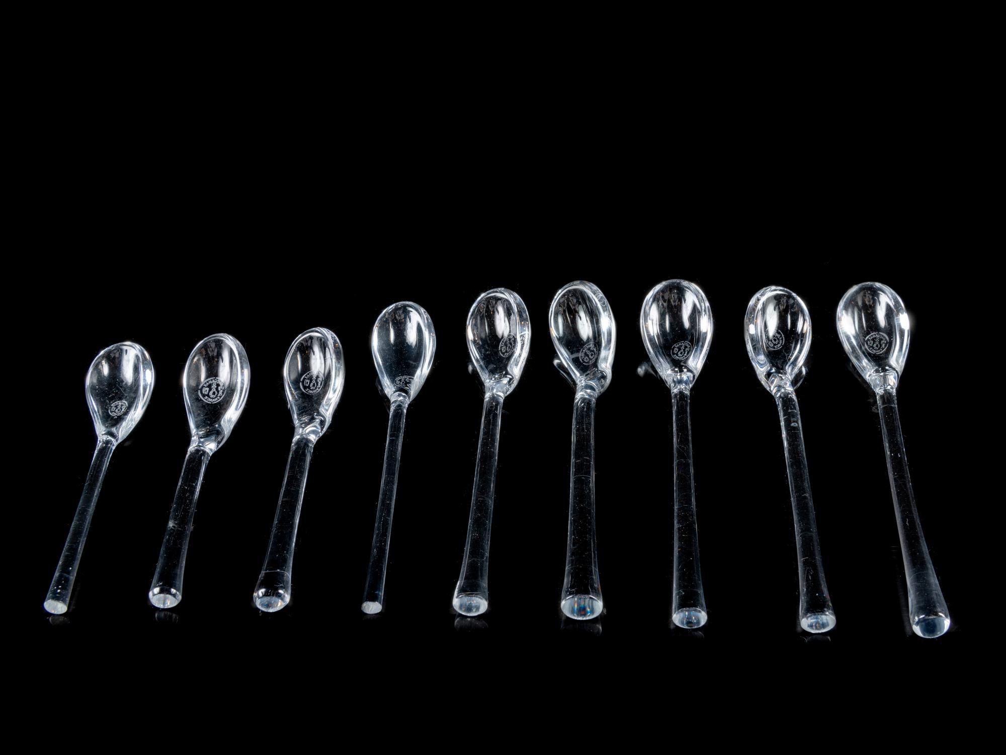 A Group of Nine Baccarat Glass Condiment Spoons