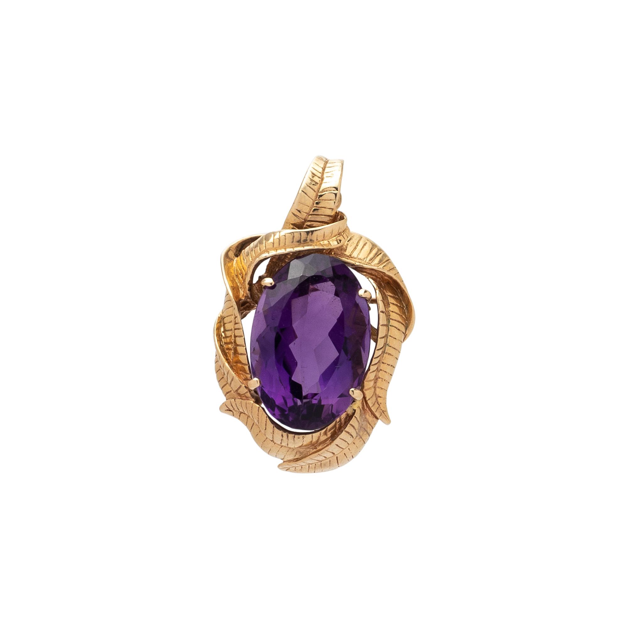 YELLOW GOLD AND AMETHYST PENDANT/BROOCH NECKLACE