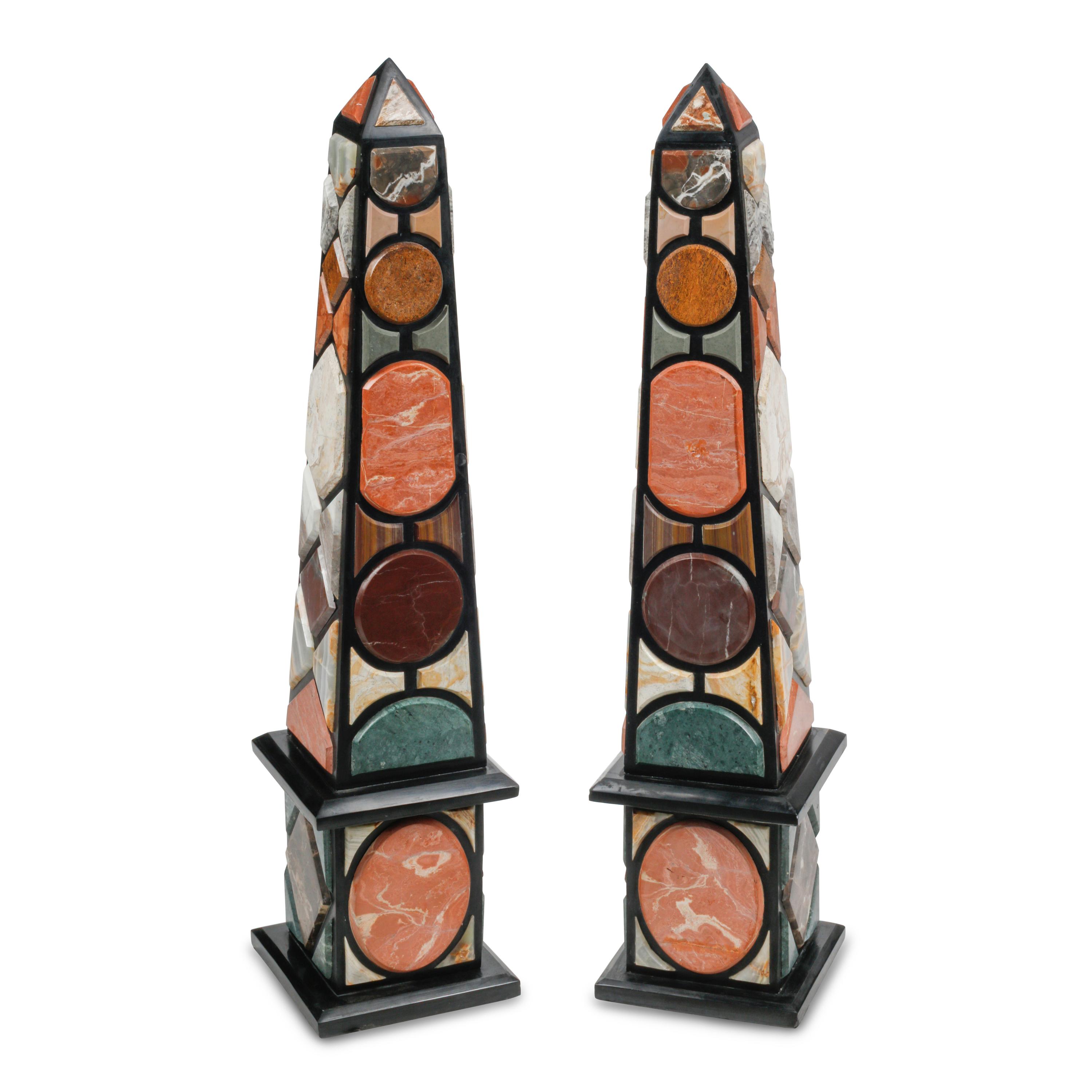 A Pair of Large Italian Specimen Marble Obelisks