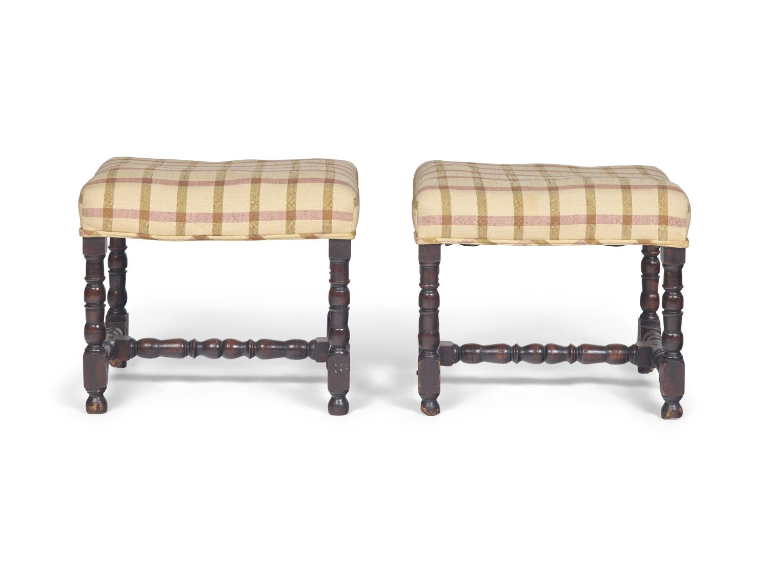 A Pair of French Provincial Turned Beechwood Tabourets