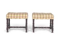 A Pair of French Provincial Turned Beechwood Tabourets
