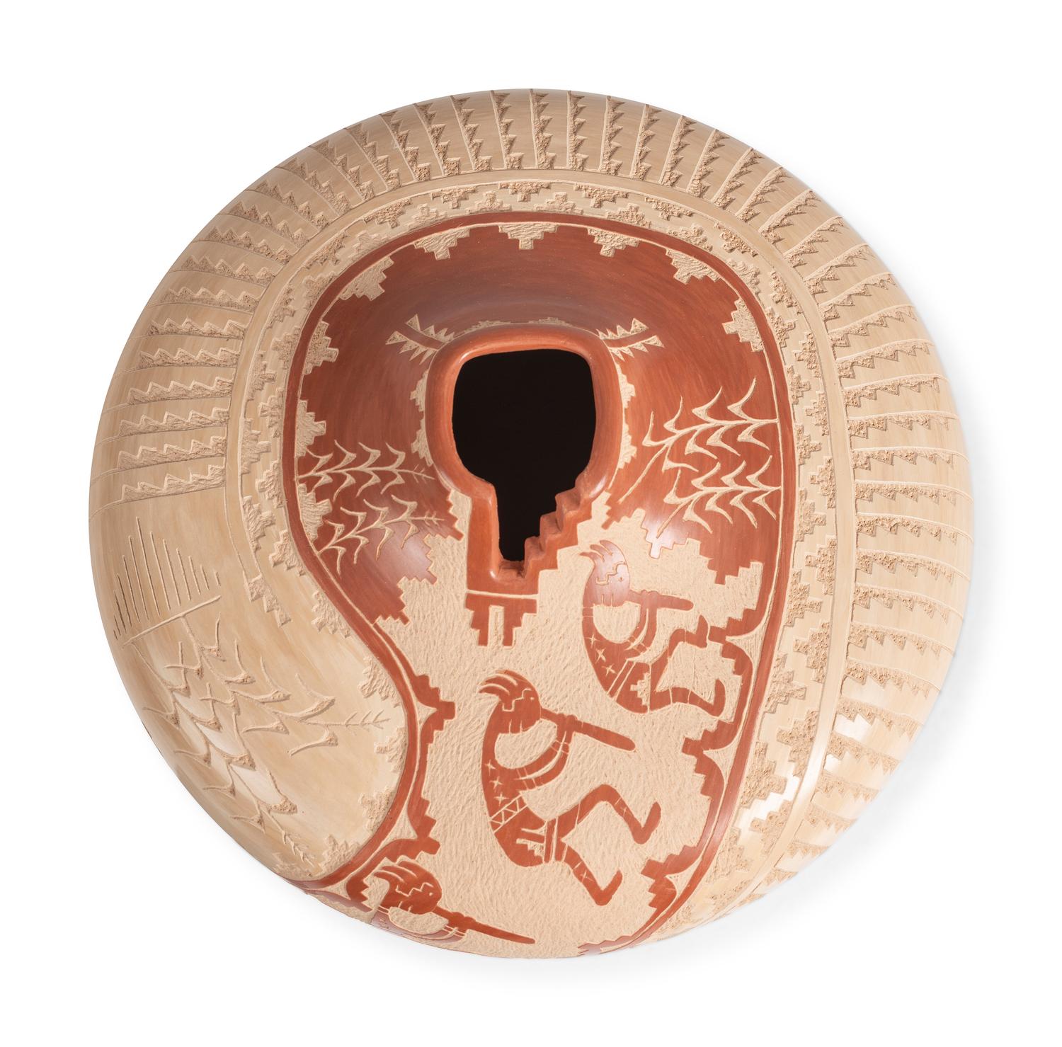 Sgraffito Red and Tan Pottery Jar