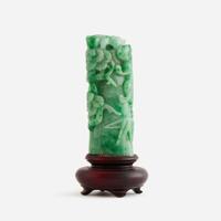 A Chinese jadeite "Qilong and 'Three Friends' " carving 翡翠雕螭龙岁寒三友柄型器