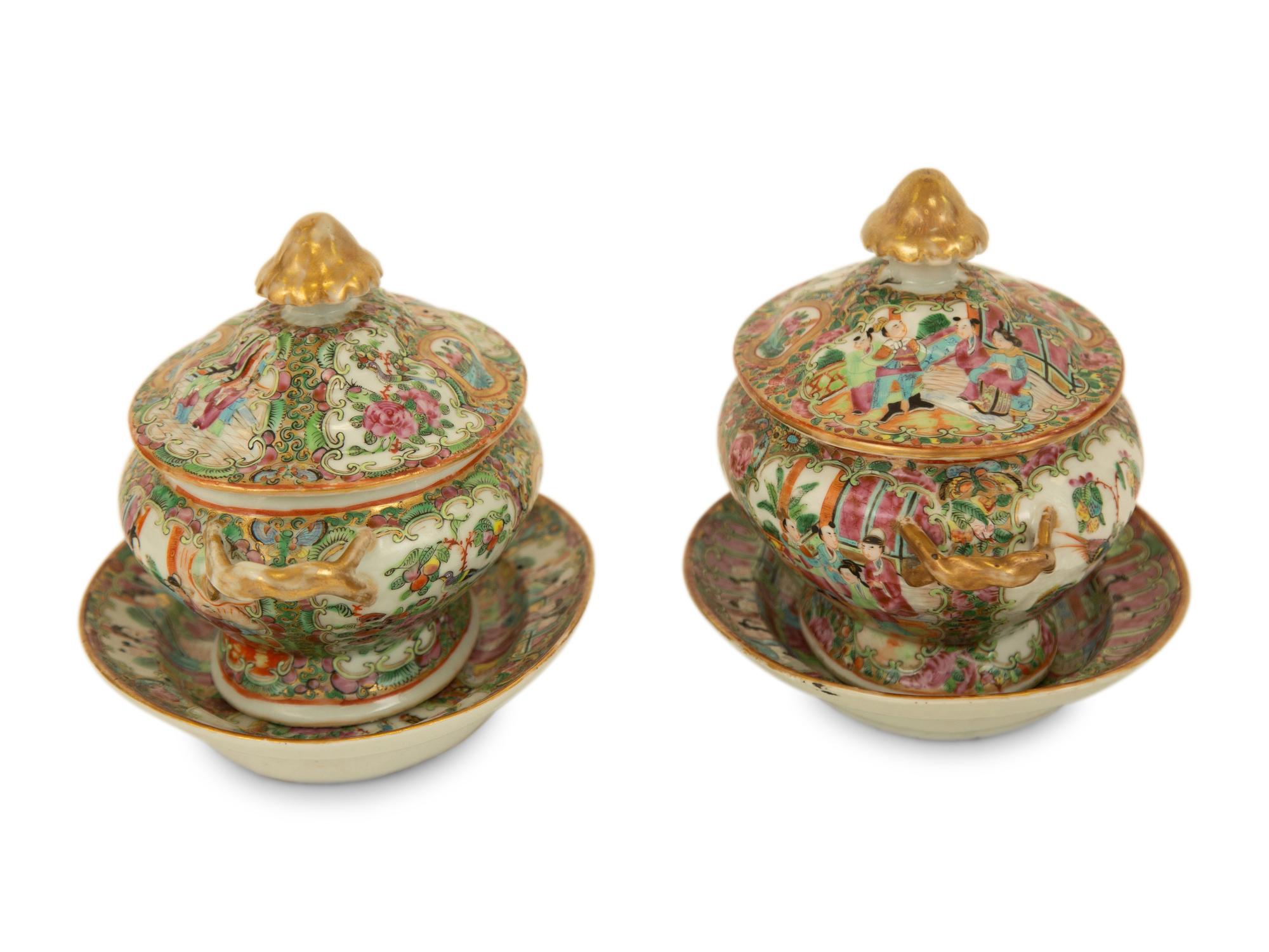 A Pair of Chinese Rose Medallion Porcelain Sauce Tureens