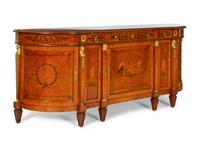 A Pair of Large Empire Style Gilt Bronze-Mounted Marquetry Console Cabinets
