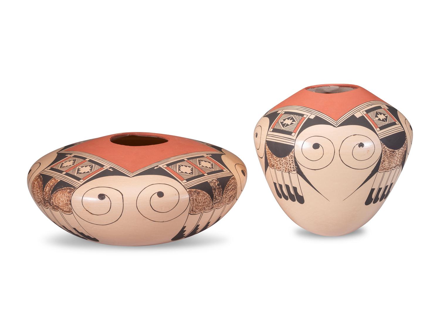 Polychrome Pottery Jars, with Eagle Tail Designs