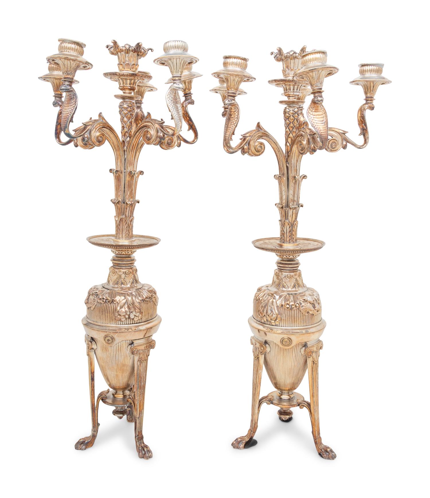 A Pair of Christofle Silver-Plate Six-Light Candelabra