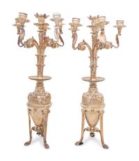 A Pair of Christofle Silver-Plate Six-Light Candelabra