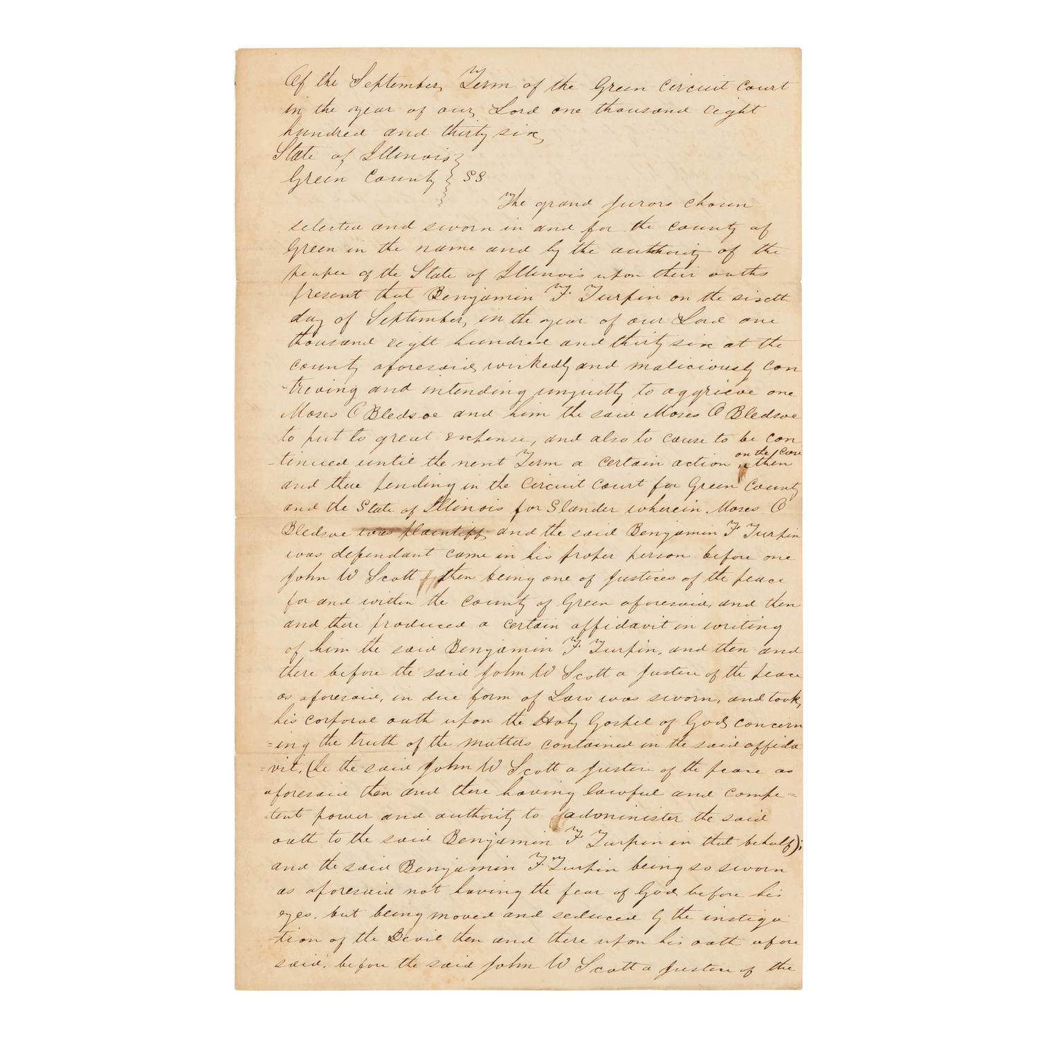 DOUGLAS, Stephen Arnold (1813-1861). A group of 14 documents and letters relating to Douglas's legal and political career, ca 1834-1857, comprising: