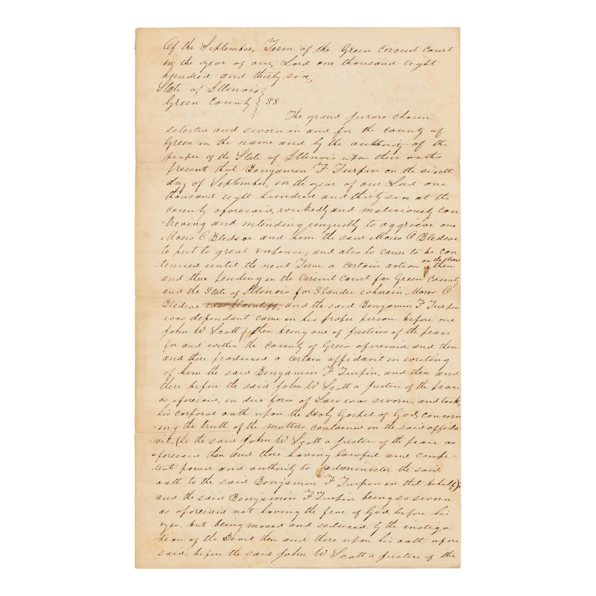 DOUGLAS, Stephen Arnold (1813-1861). A group of 14 documents and letters relating to Douglas's legal and political career, ca 1834-1857, comprising: