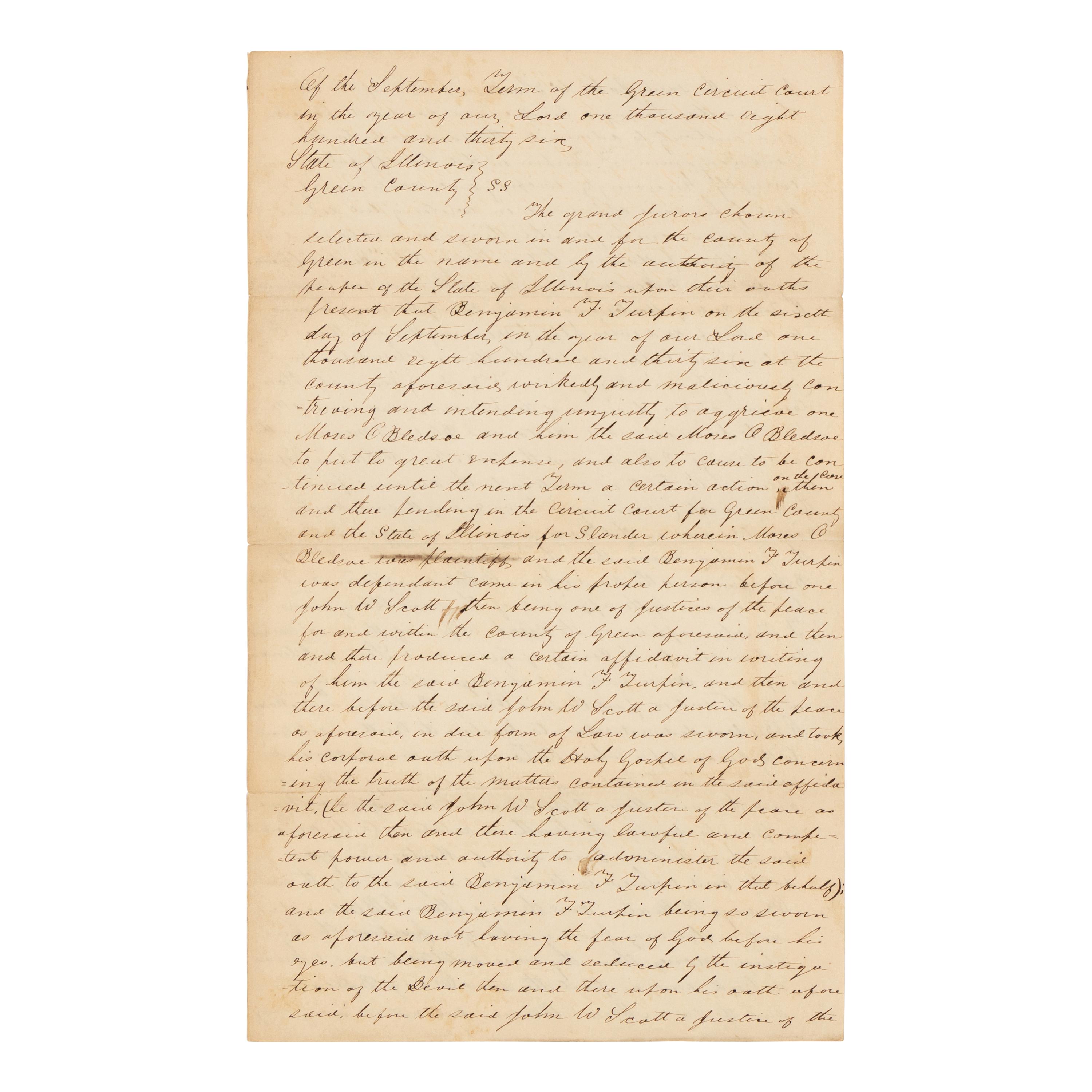 DOUGLAS, Stephen Arnold (1813-1861). A group of 14 documents and letters relating to Douglas's legal and political career, ca 1834-1857, comprising: