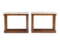 A Pair of George IV Gonçalo Alves Marble-Top Console Tables