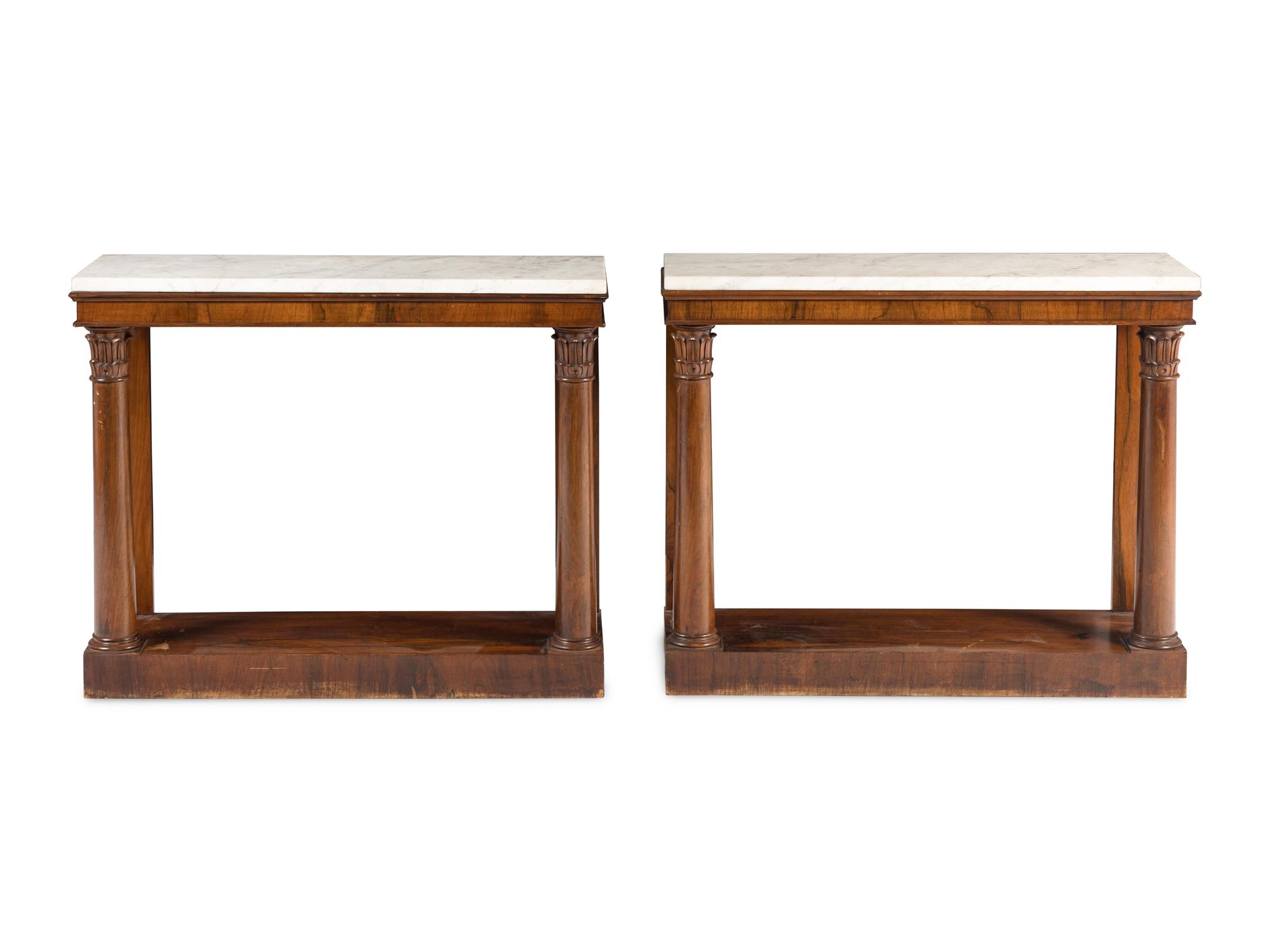 A Pair of George IV Gonçalo Alves Marble-Top Console Tables