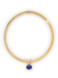 TANZANITE, DIAMOND, AND YELLOW GOLD SLIDE PENDANT WITH OMEGA CHAIN