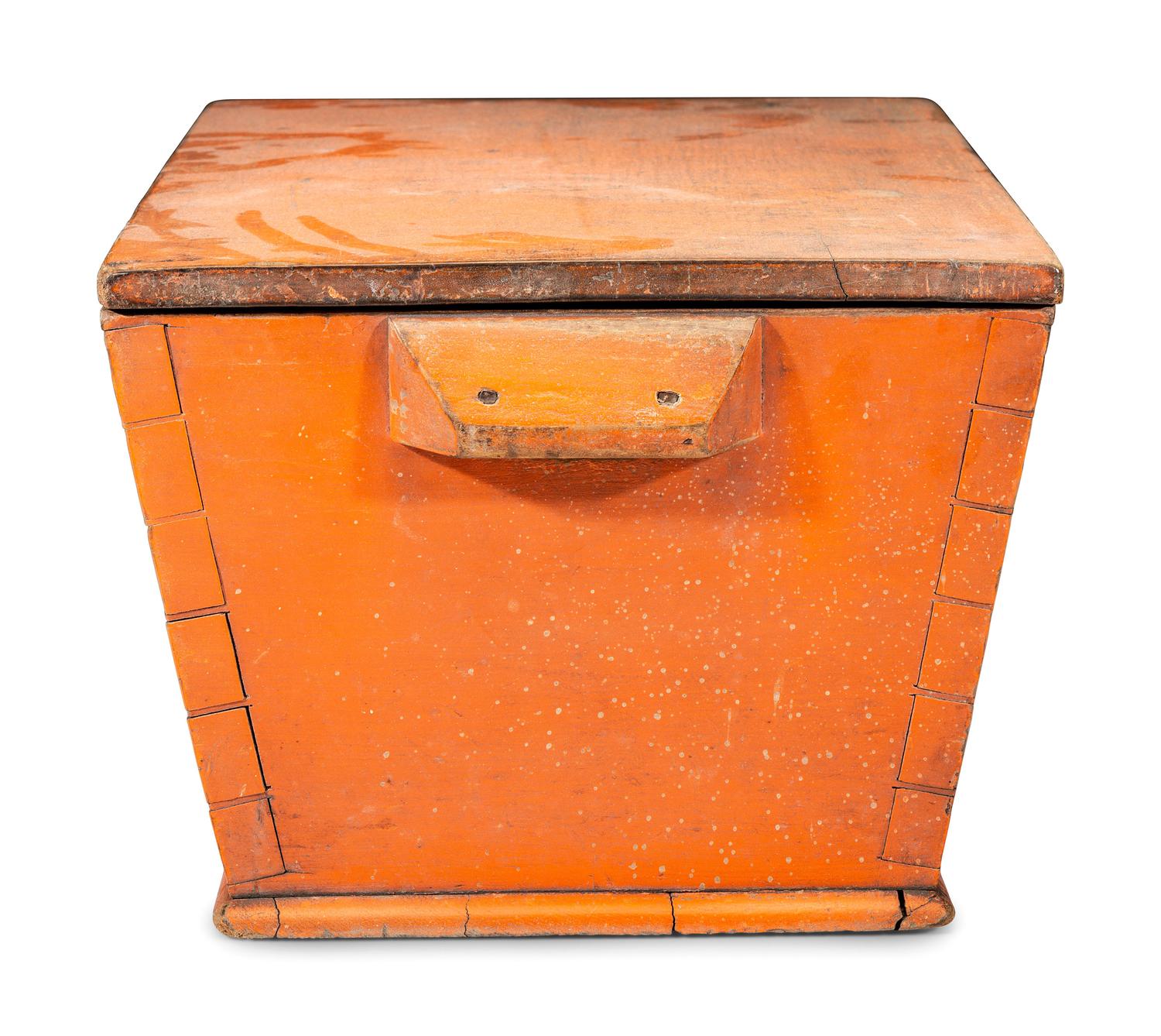 A Salmon Painted Poplar or Maple Dough Box