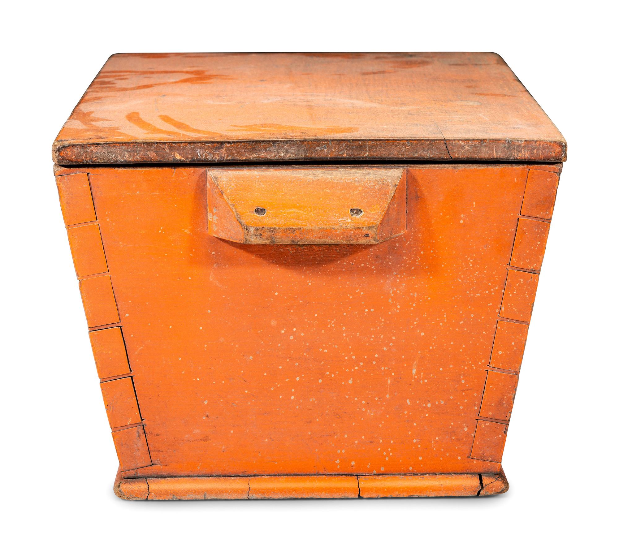 A Salmon Painted Poplar or Maple Dough Box