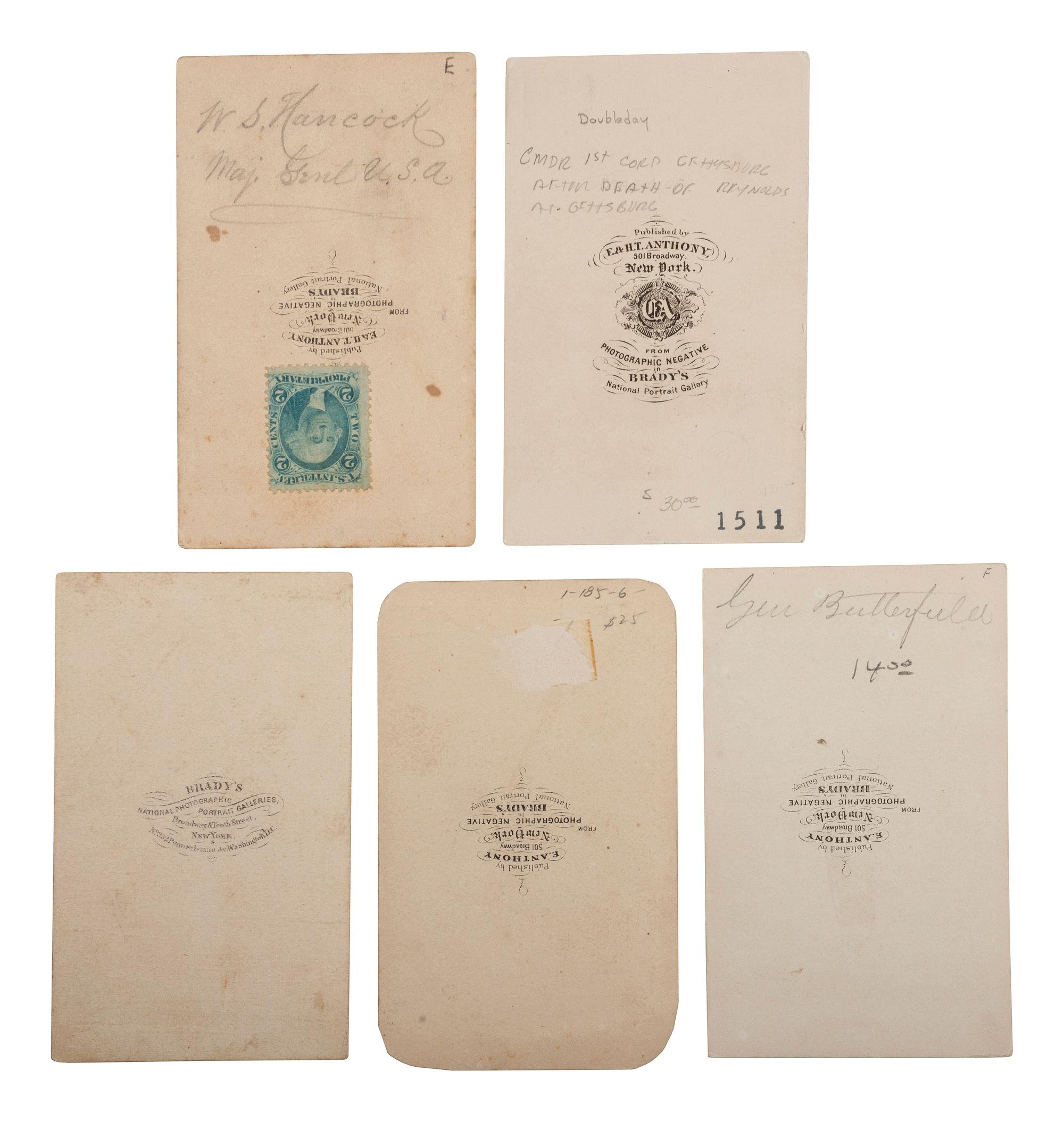 [CIVIL WAR]. A group of 10 CDVs of Union generals who fought at Gettysburg, comprising: