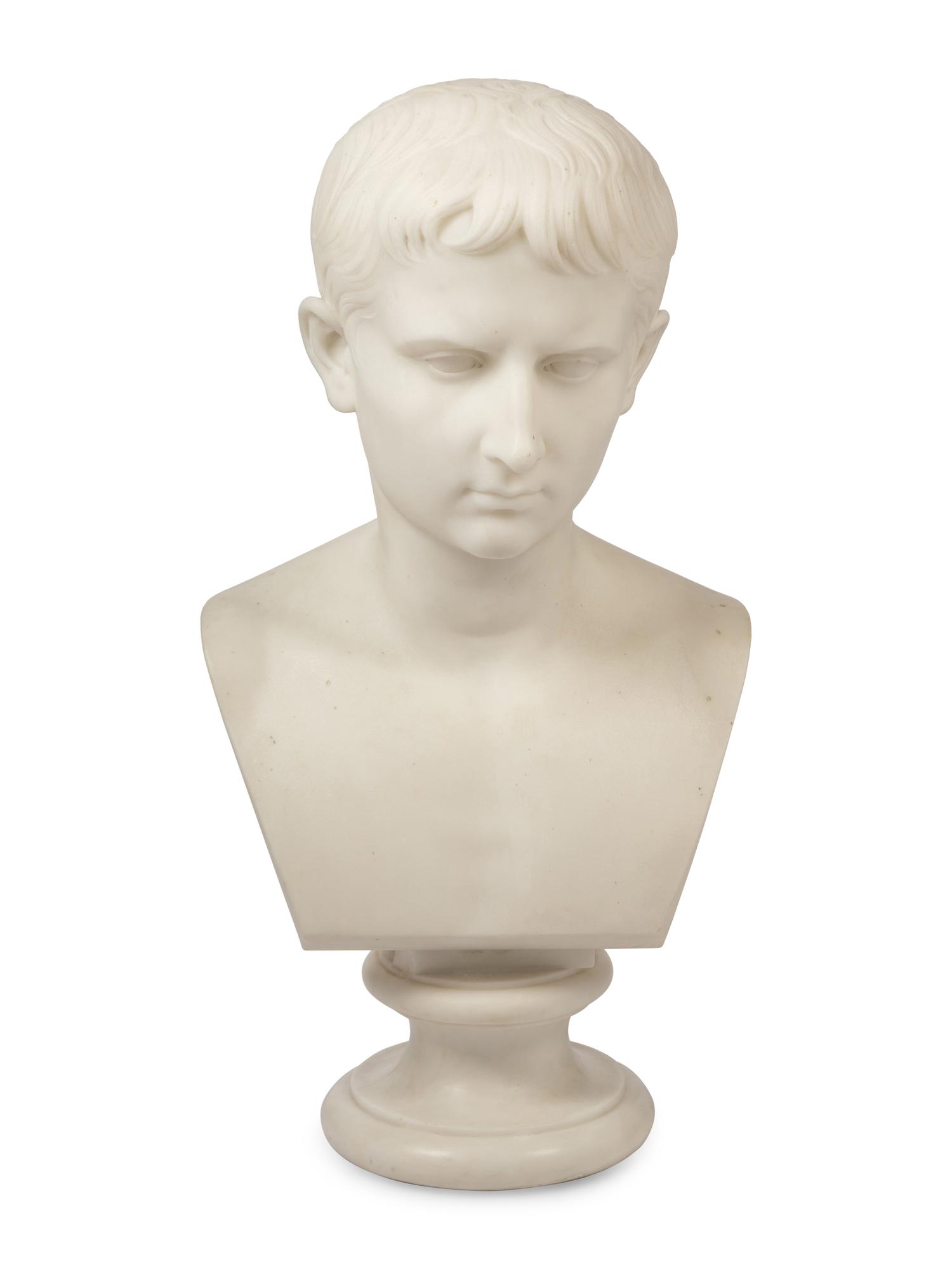A Continental Carved Marble Bust of the Young Augustus
