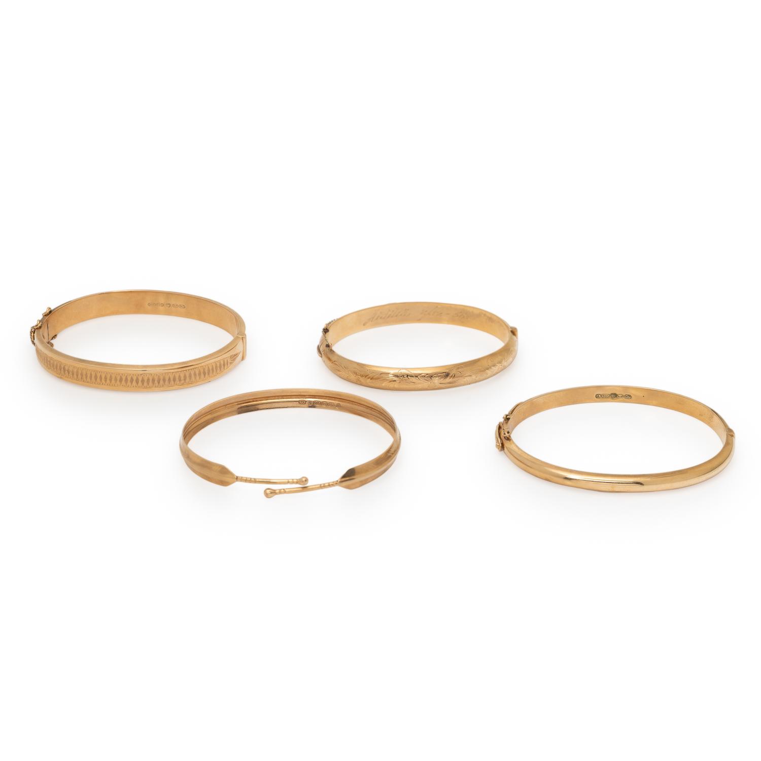 FINNISH, COLLECTION OF FOUR YELLOW GOLD BANGLE BRACELETS
