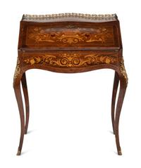 A Louis XV Style Gilt Bronze Mounted Marquetry Bureau en Pente