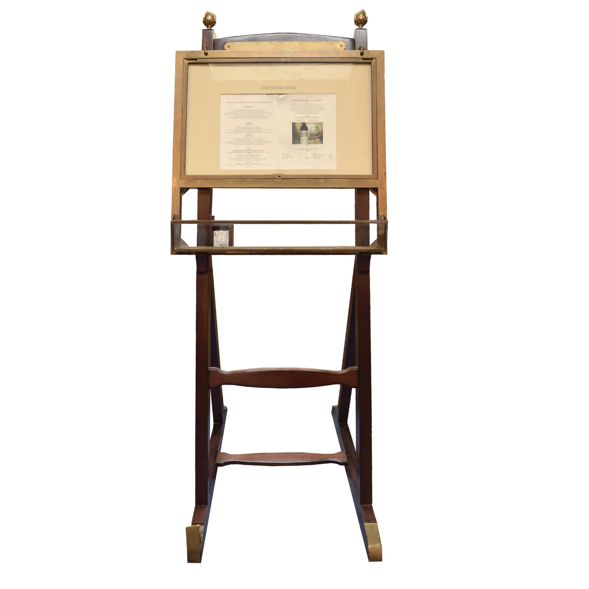 A Wood and Glass French Cafe Menu Stand 31" W x 37" D x 73.5" H — France, Mid-20th Century