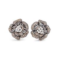 DIAMOND AND COLORED DIAMOND FLOWER EARCLIPS