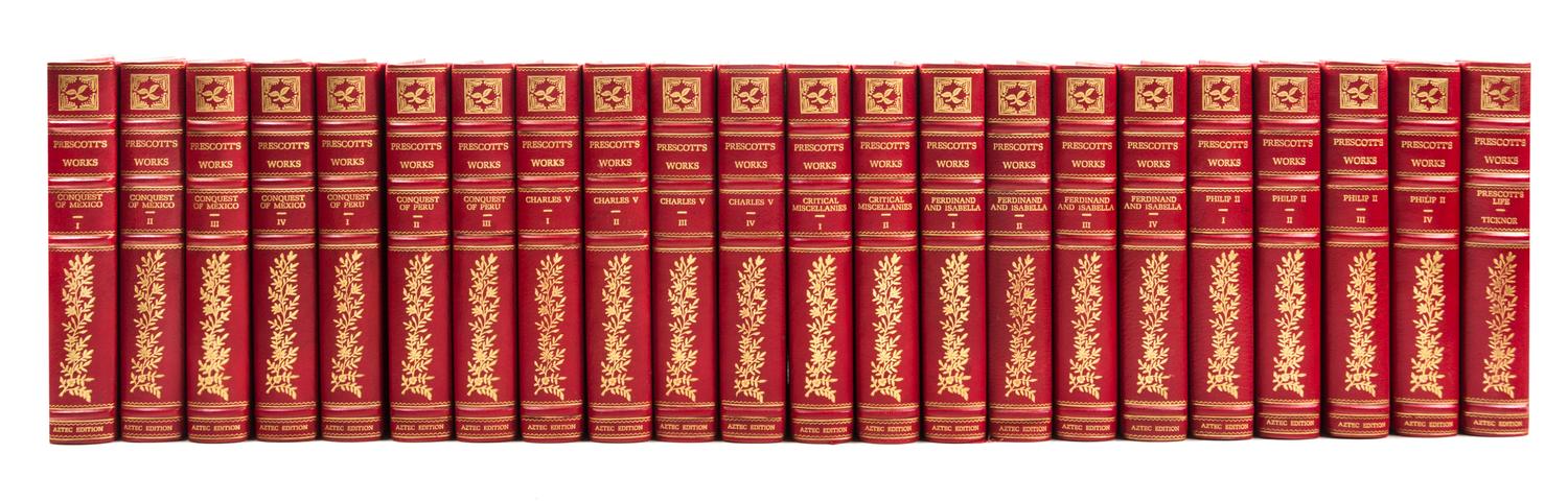 (COLLECTED WORKS) PRESCOTT, WILLIAM H. Works. Philadelphia and London, (1904). 22 vols. Aztec edition, one of 250 copies.