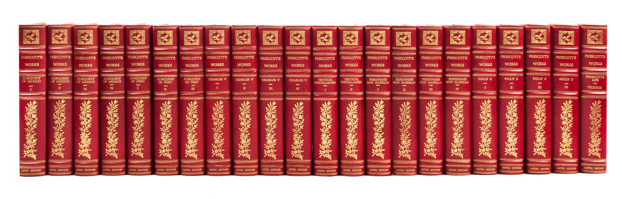 (COLLECTED WORKS) PRESCOTT, WILLIAM H. Works. Philadelphia and London, (1904). 22 vols. Aztec edition, one of 250 copies.