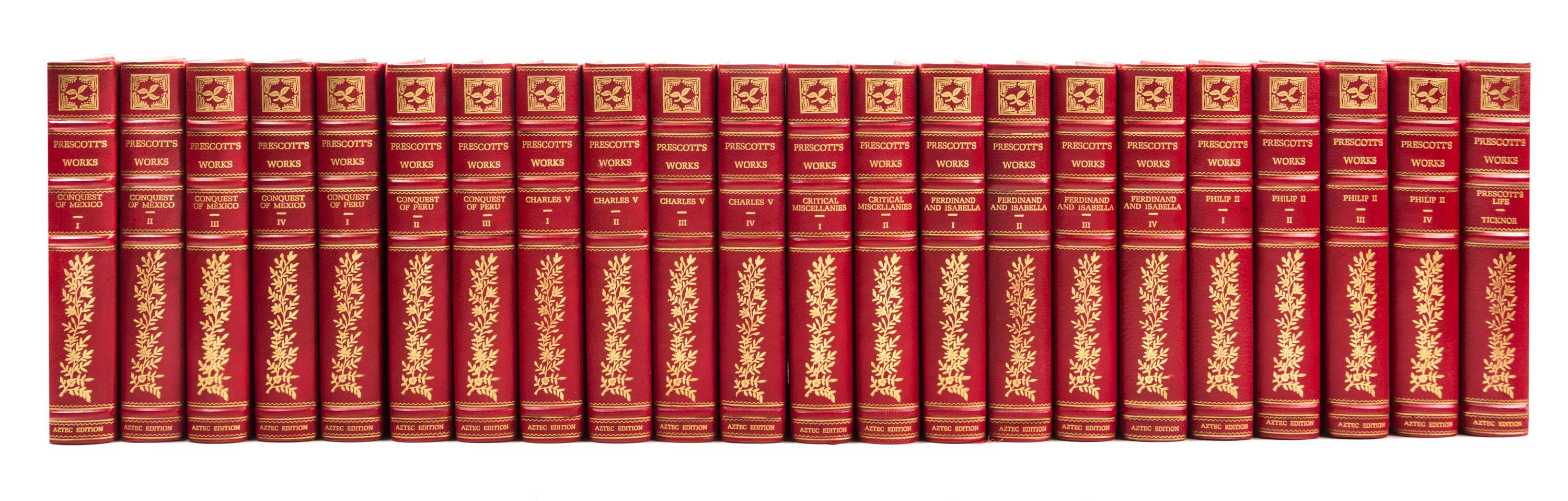 (COLLECTED WORKS) PRESCOTT, WILLIAM H. Works. Philadelphia and London, (1904). 22 vols. Aztec edition, one of 250 copies.