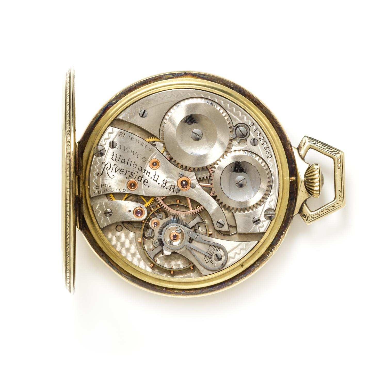 A 14 Karat Yellow Gold 'Riverside' Open Face Pocket Watch, Waltham, Circa 1923, 38.30 dwts.