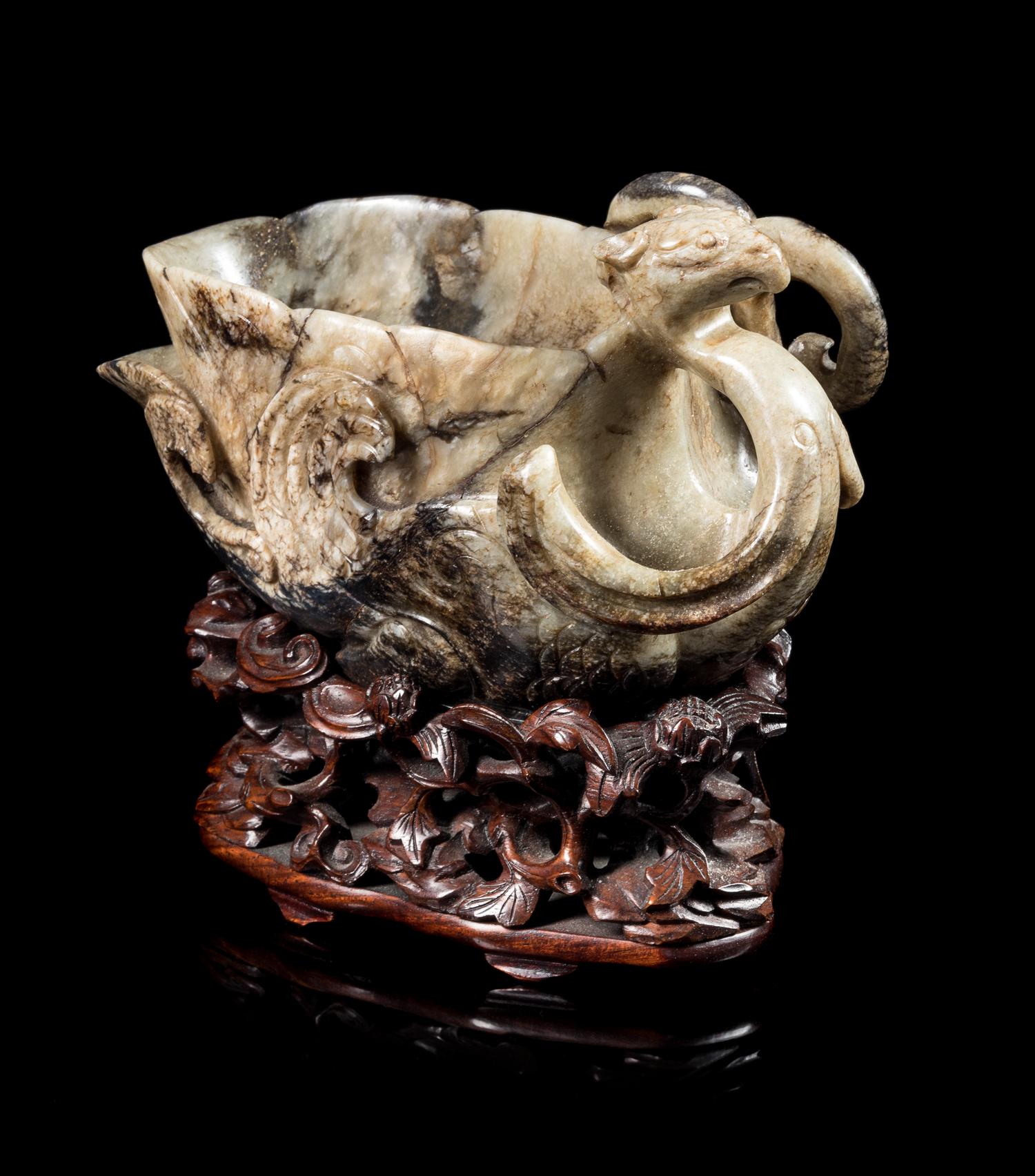 A Chicken Bone and Russet Jade Libation Cup Height 3 1/4 inches. — 20TH CENTURY