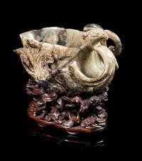 A Chicken Bone and Russet Jade Libation Cup Height 3 1/4 inches. — 20TH CENTURY