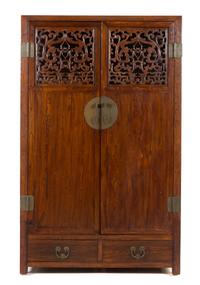 A Large Chinese Elmwood Cabinet Height 80 x width 49 1/8 x depth 22 1/8 inches. — 19TH/20TH CENTURY