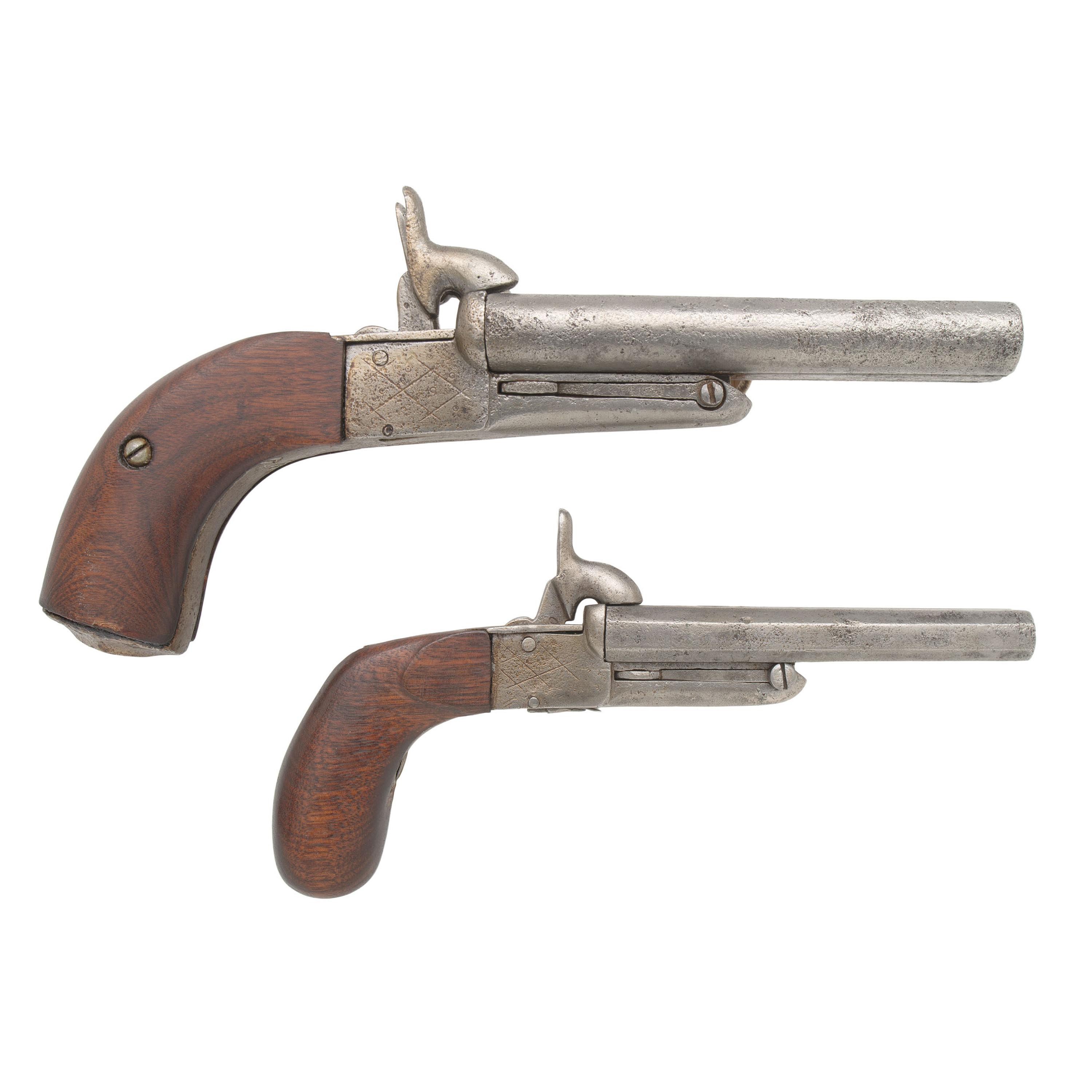 Two Continental Double Barrel Pin Fire Pistols