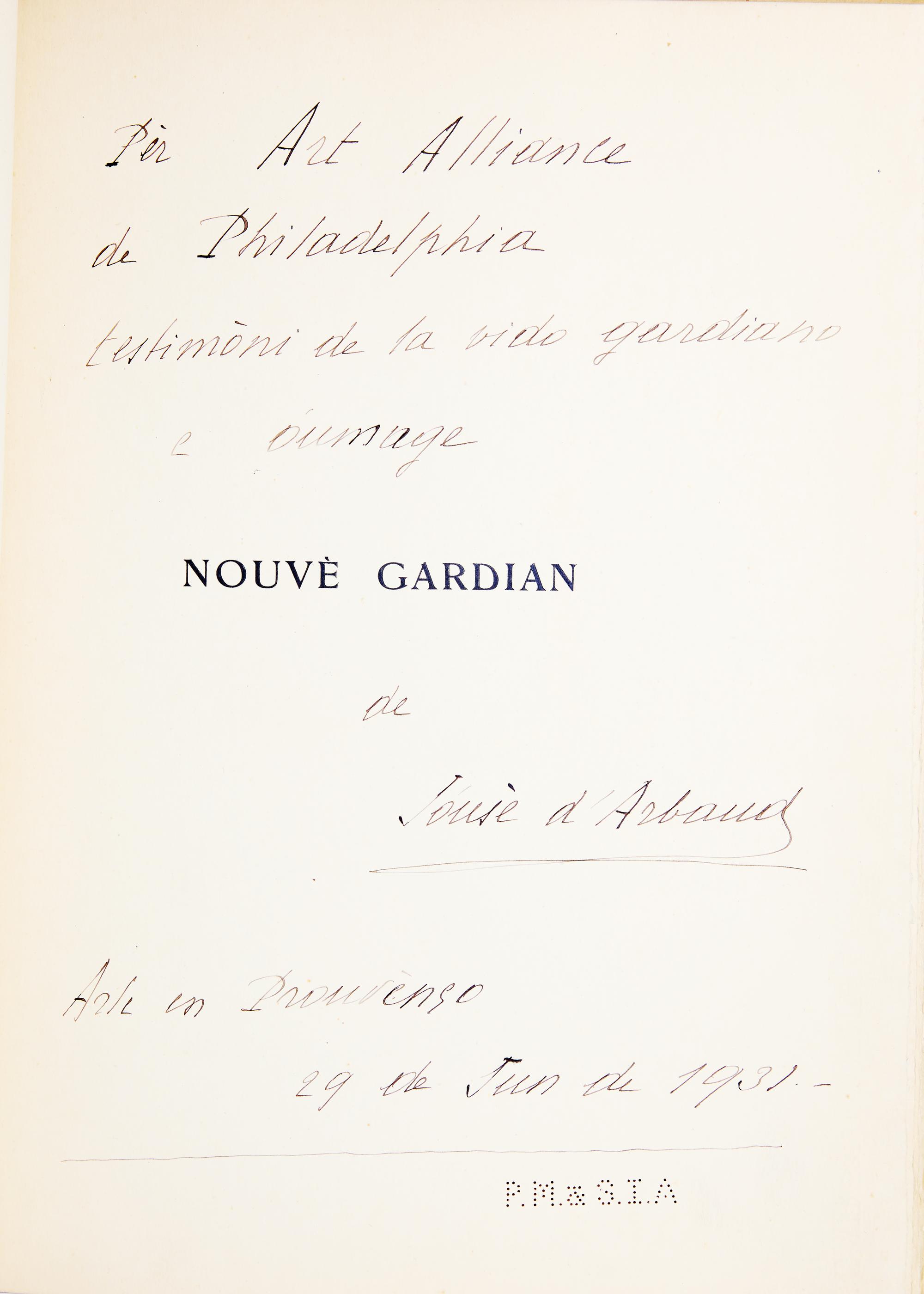 [Art] [Lelee, Leo] D'Arbaud, Jouse. Nouve Gardian