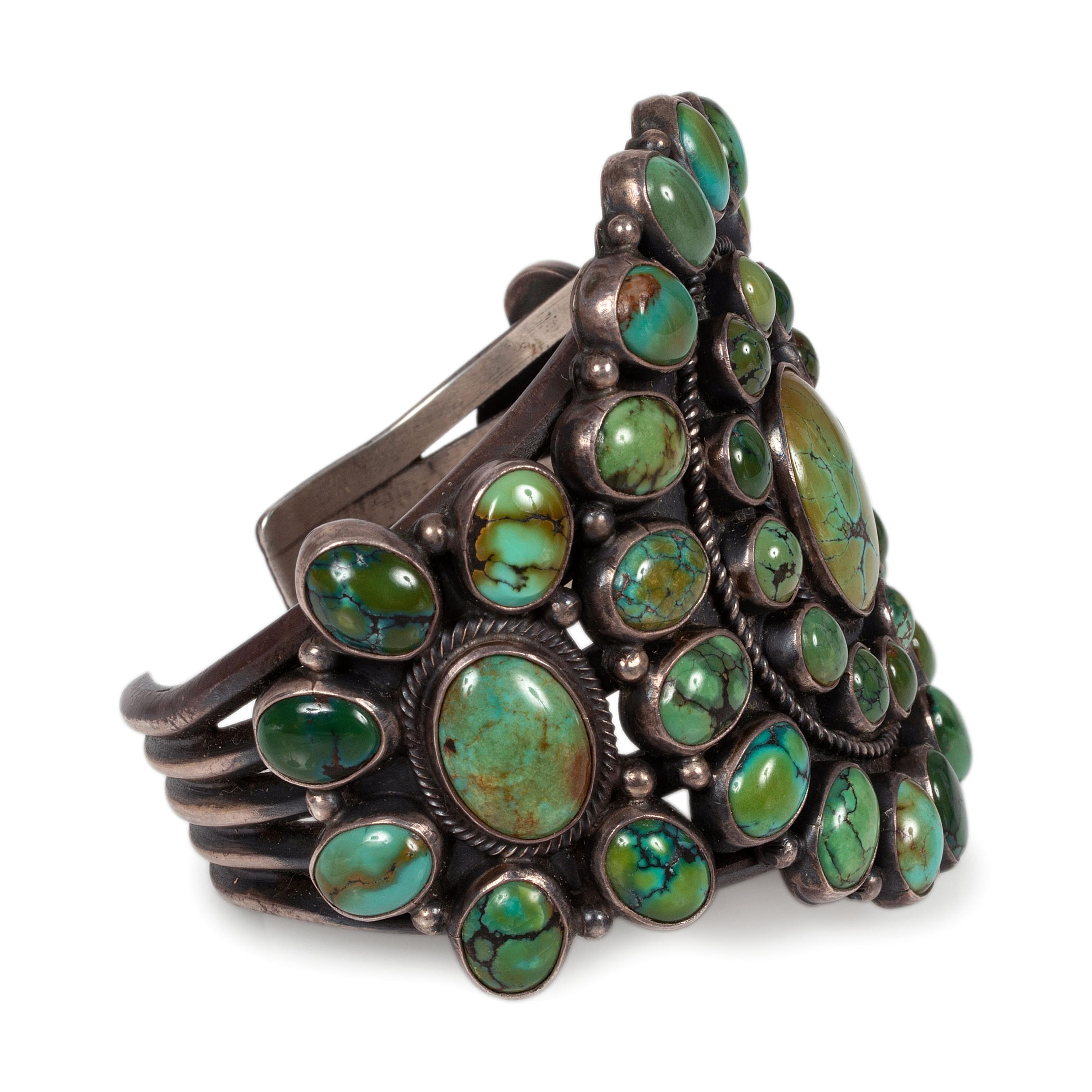Sterling Silver and Turquoise Cluster Cuff Bracelet