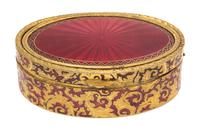 An Austrian Gilt Bronze and Enamel Snuff Box Width 4 3/8 x depth 3 inches. — 20TH CENTURY