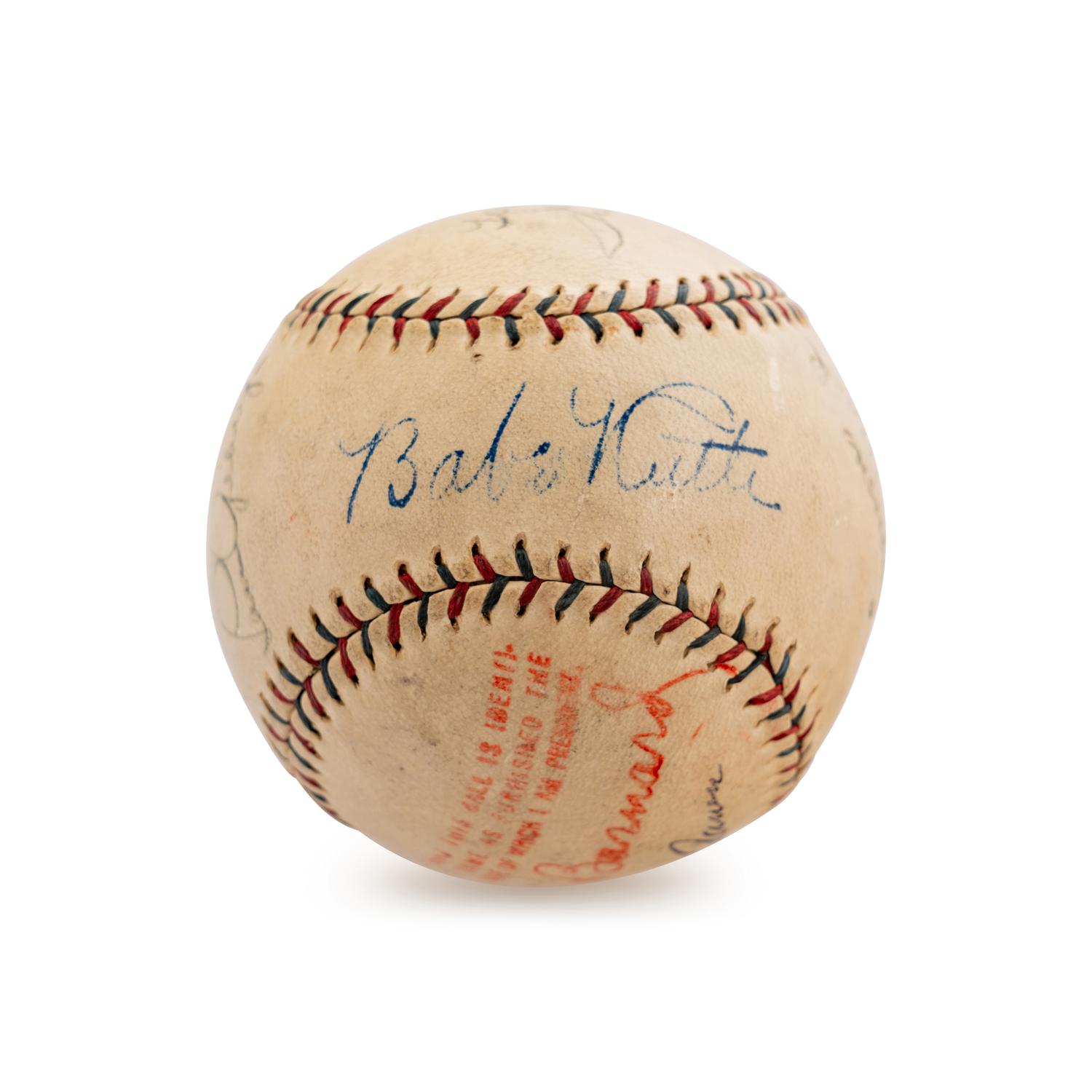 A Legendary Signed Autographed Baseball Featuring Babe Ruth, Hank Aaron, Lou Gehrig, Jimmie Foxx, Al Simmons, Connie Mack, Lefty Grove and George Earnshaw (Beckett Authentication Services)