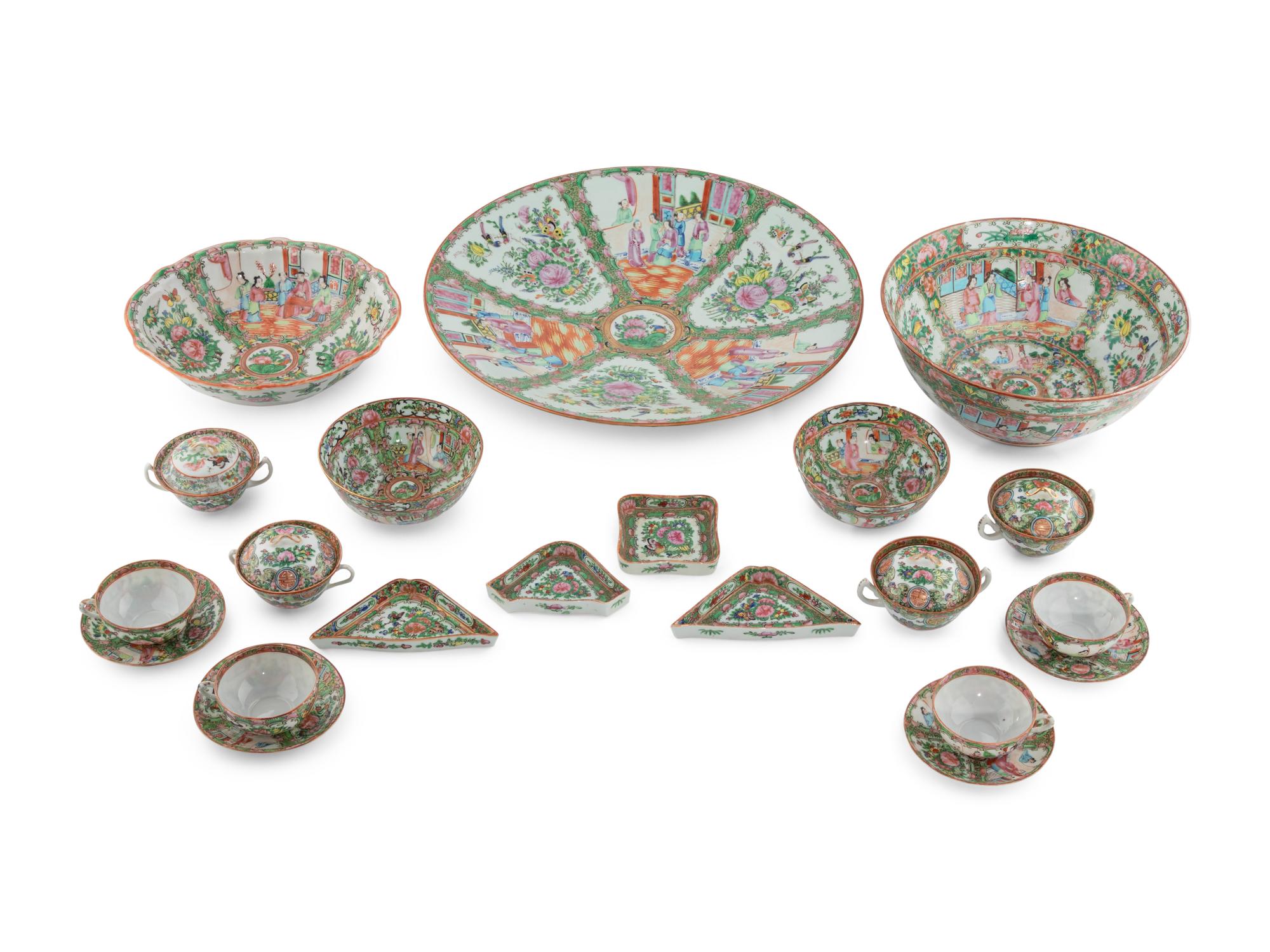 A Collection of Chinese Export Rose Medallion Porcelain Articles