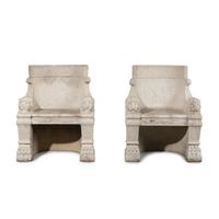 A Pair of Roman Style White Marble Armchairs