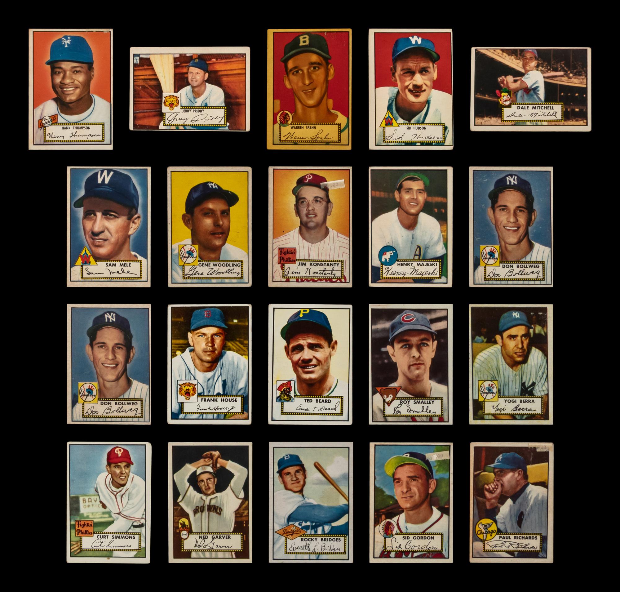 A Collection of 1952 Topps Baseball Cards Including Yogi Berra and Warren Spahn (20)