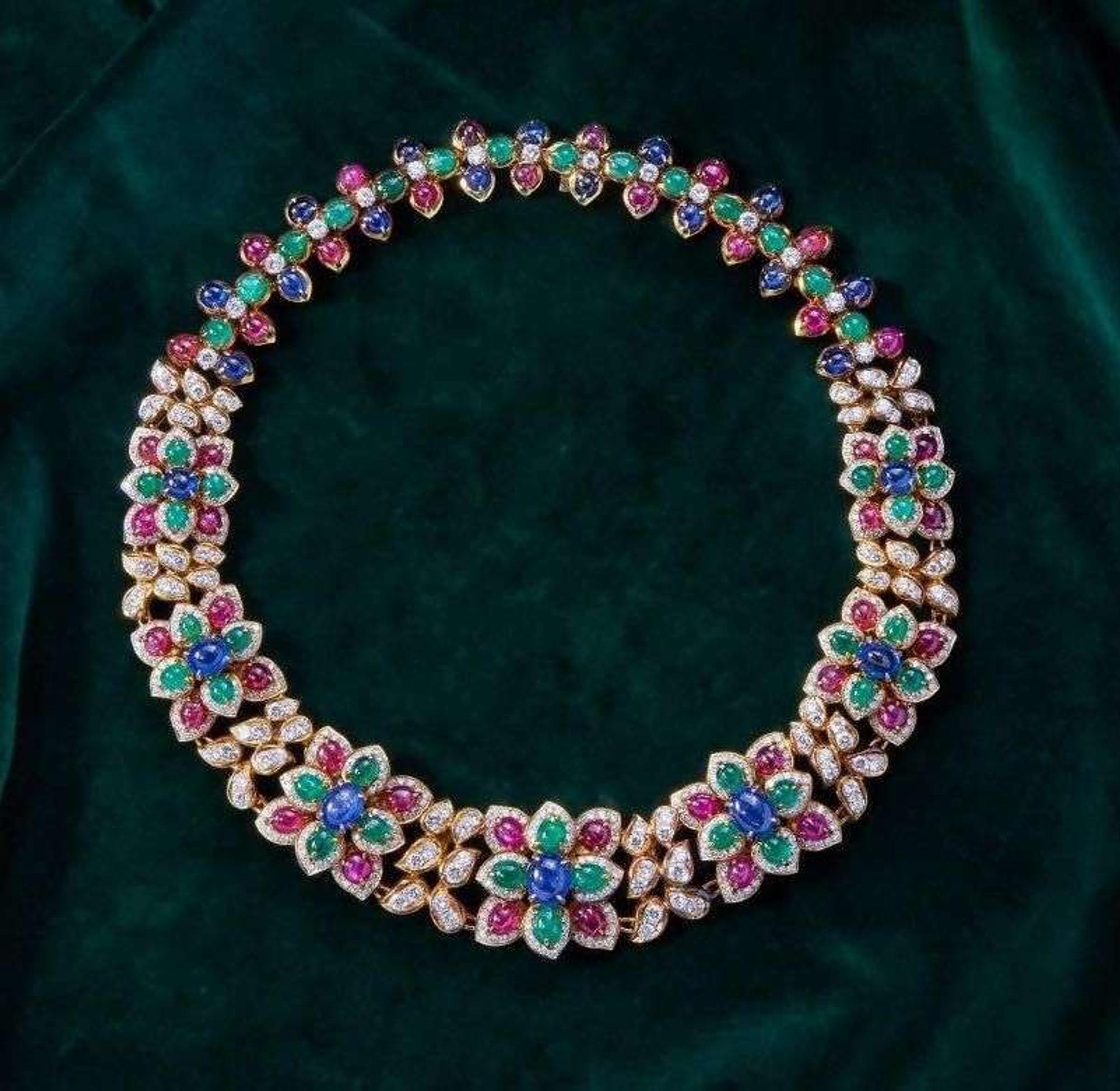 An 18K Yellow Gold and Gemstone Necklace