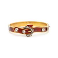 VICTORIAN, DIAMOND, ENAMEL, AND YELLOW GOLD BUCKLE BANGLE BRACELET