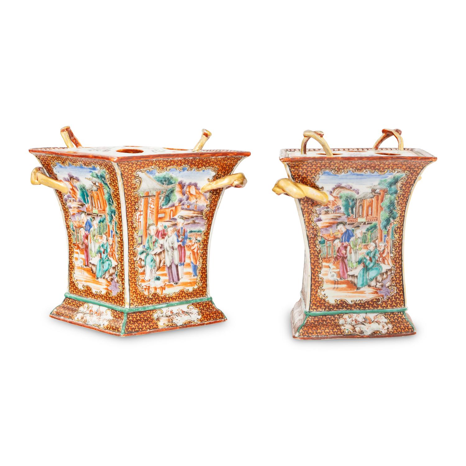 A Pair of Chinese Export Porcelain Bough Pots
